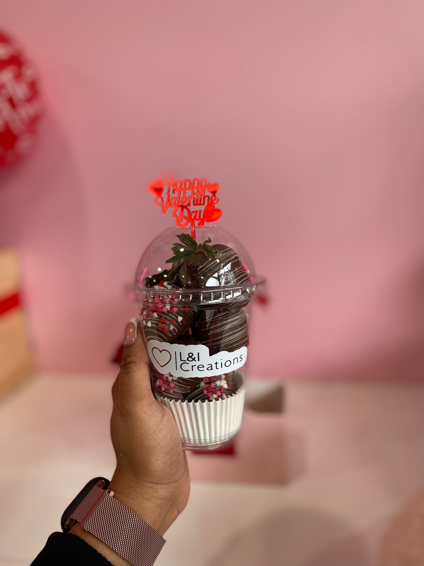 Valentine's Day stawberry & flower cup holder