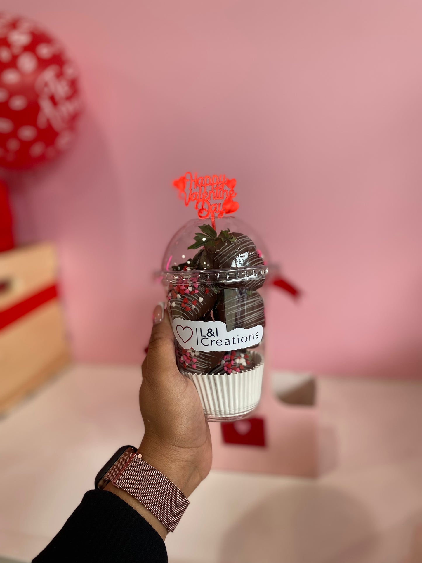 Valentine's Day stawberry & flower cup holder